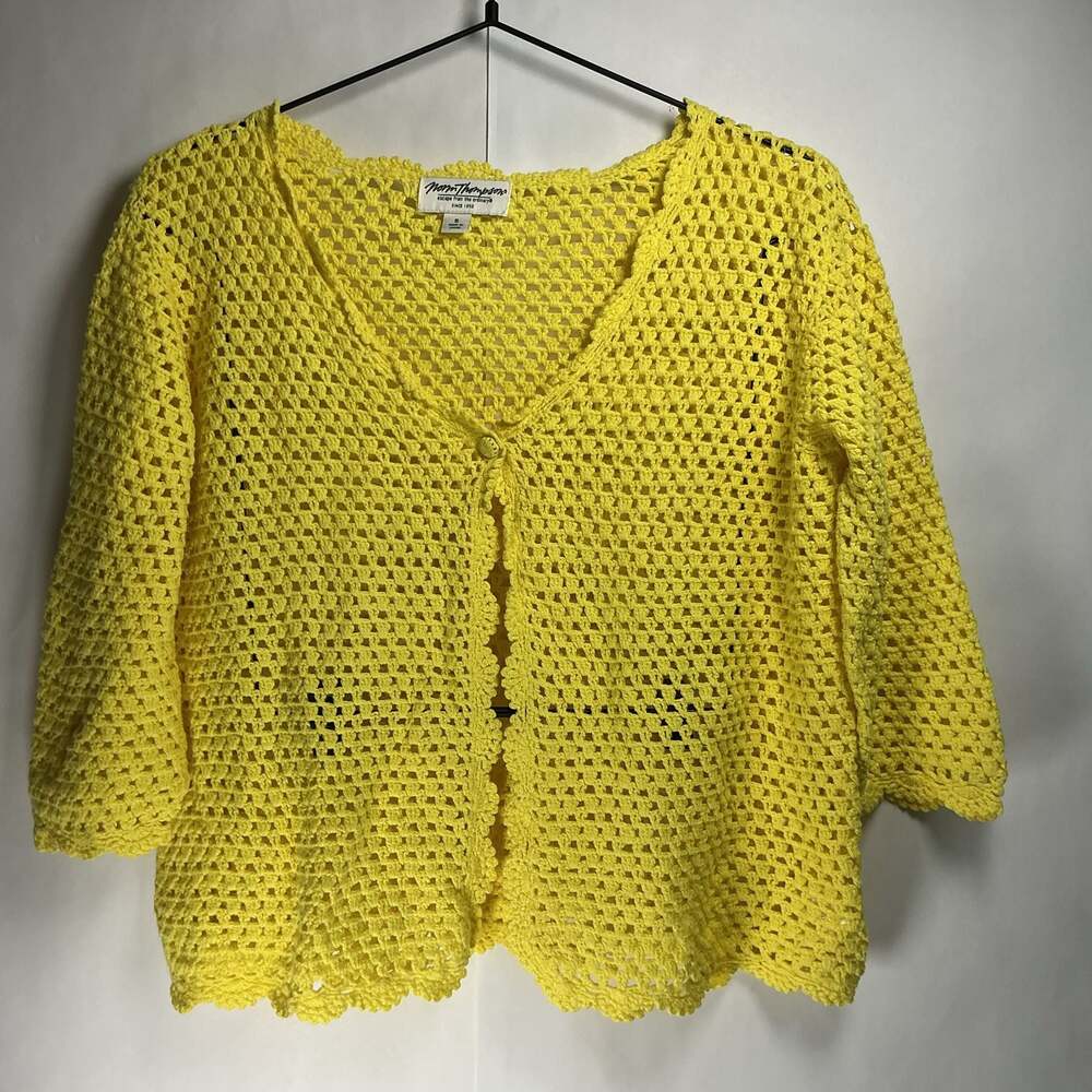 Norm Thompson Yellow Crochet Open Stitch Cardigan